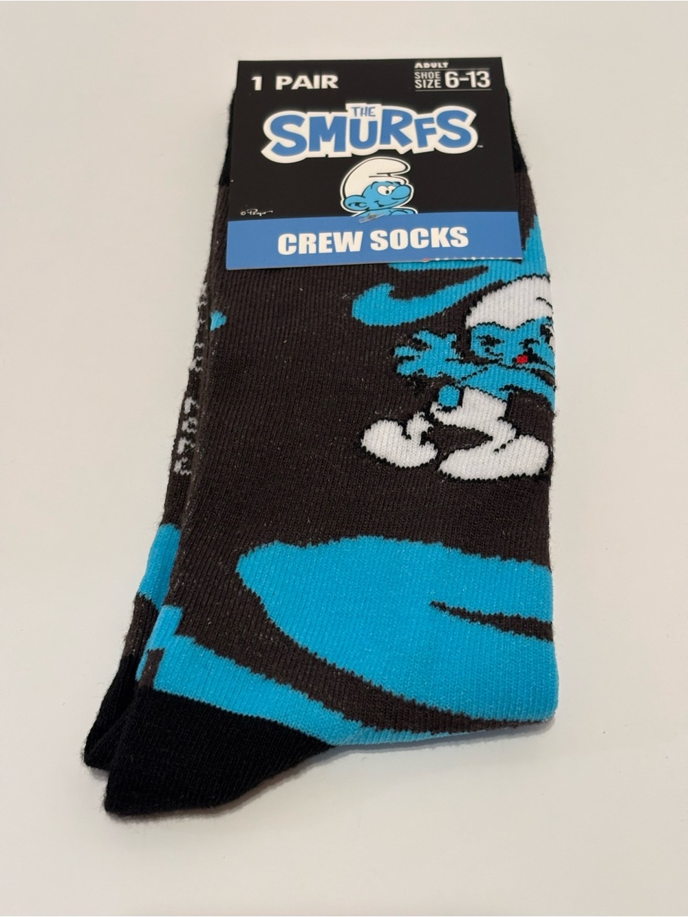 The Smurfs Adult Size 6-13 Graphic Crew Socks / 1 Pack / Blue Novelty
